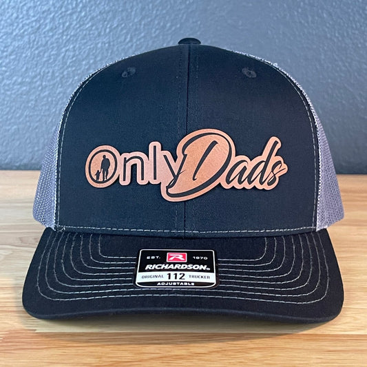 Only Dads Funny SnapBack Trucker Leather Patch Hat Black/Charcoal Patch Hat