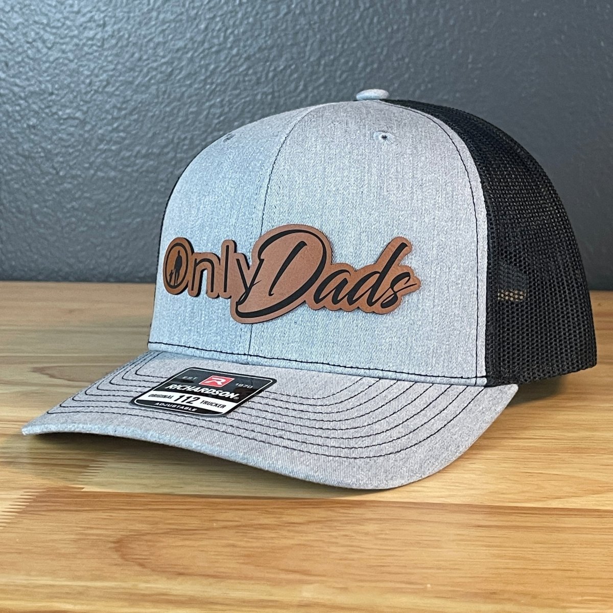 Only Dads Funny SnapBack Trucker Leather Patch Hat Heather Grey/Black Patch Hat