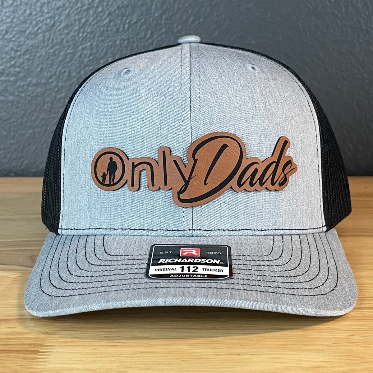 Only Dads Funny SnapBack Trucker Leather Patch Hat Heather Grey/Black Patch Hat