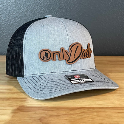 Only Dads Funny SnapBack Trucker Leather Patch Hat Heather Grey/Black Patch Hat