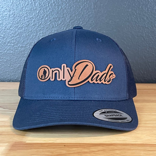 Only Dads Funny SnapBack Trucker Leather Patch Hat Navy Blue Patch Hat