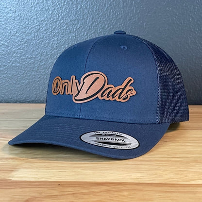 Only Dads Funny SnapBack Trucker Leather Patch Hat Navy Blue Patch Hat