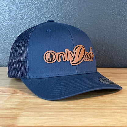 Only Dads Funny SnapBack Trucker Leather Patch Hat Navy Blue Patch Hat