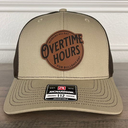 Overtime Hours For BS Pay Patriotic Leather Patch Hat Khaki/Brown Patch Hat - VividEditions