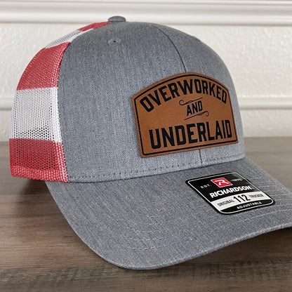 Overworked And Underlaid Funny Leather Patch Hat Stars & Stripes Patch Hat - VividEditions