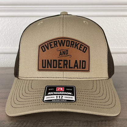 Overworked And Underlaid Leather Patch Hat Khaki/Brown Patch Hat - VividEditions