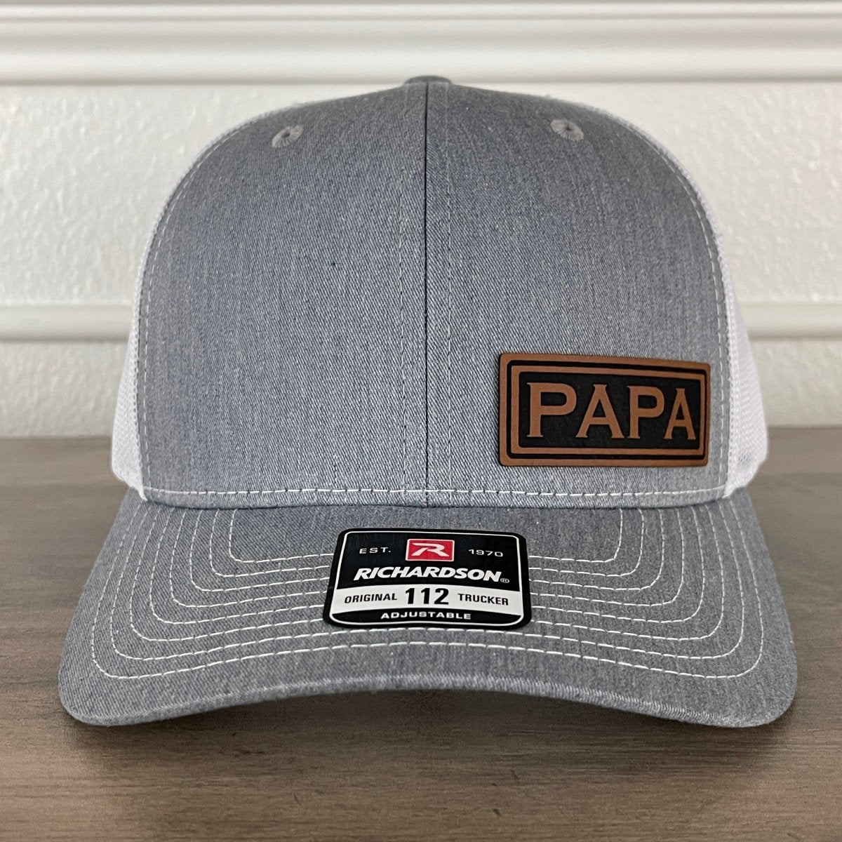 PAPA Side Leather Patch Hat Grey/White Patch Hat - VividEditions