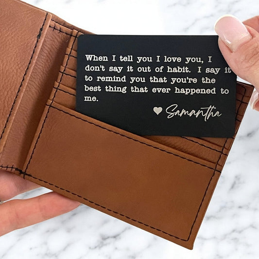 Personalized Engraved Metal Wallet Card - Valentine Gift for Boyfriend or Husband - Romantic Love Note Wallet Card