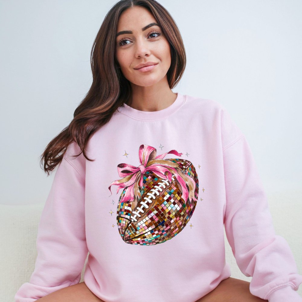 Pink Bow Football Sweatshirt Coquette Sweater Sweater