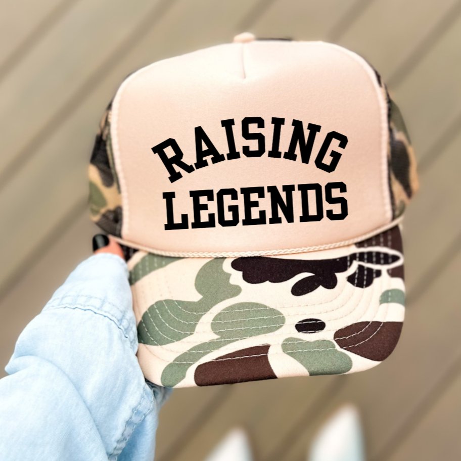 Raising Legends Mom Hat Classic Foam Trucker Hat Tan/Camo Trucker Hat