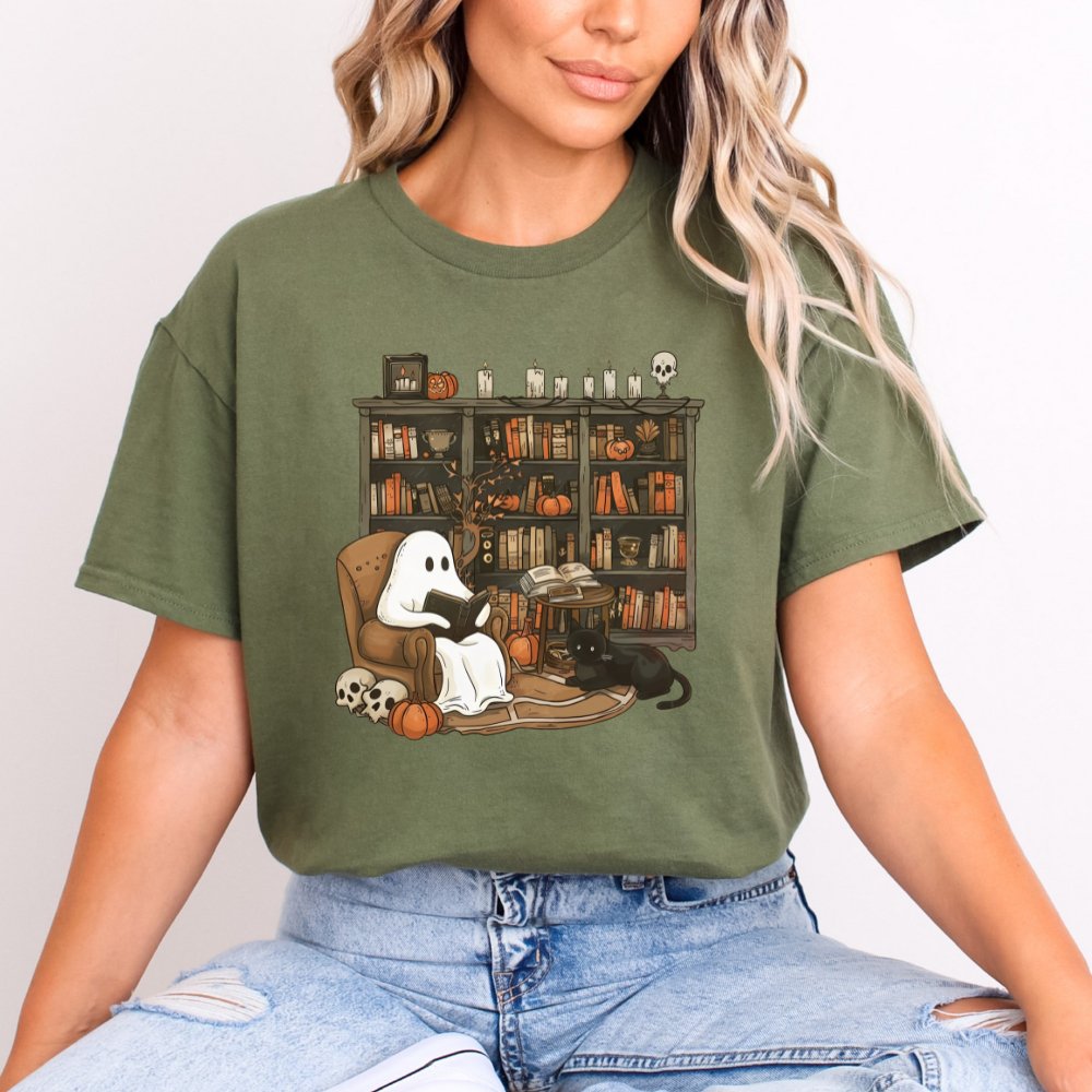 Retro Ghost Reading Books Halloween Shirt (3 colors) T-Shirt