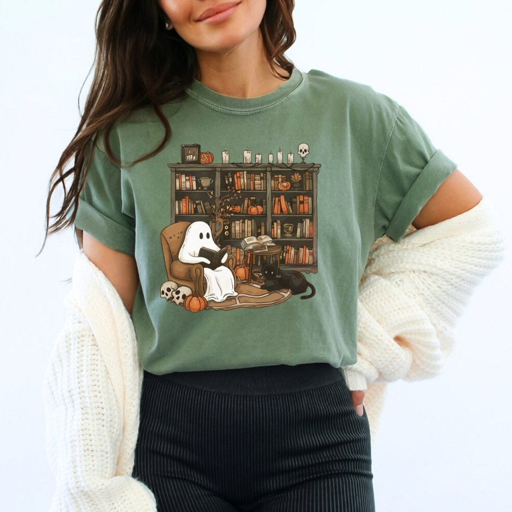 Retro Ghost Reading Books Halloween Shirt (3 colors) T-Shirt