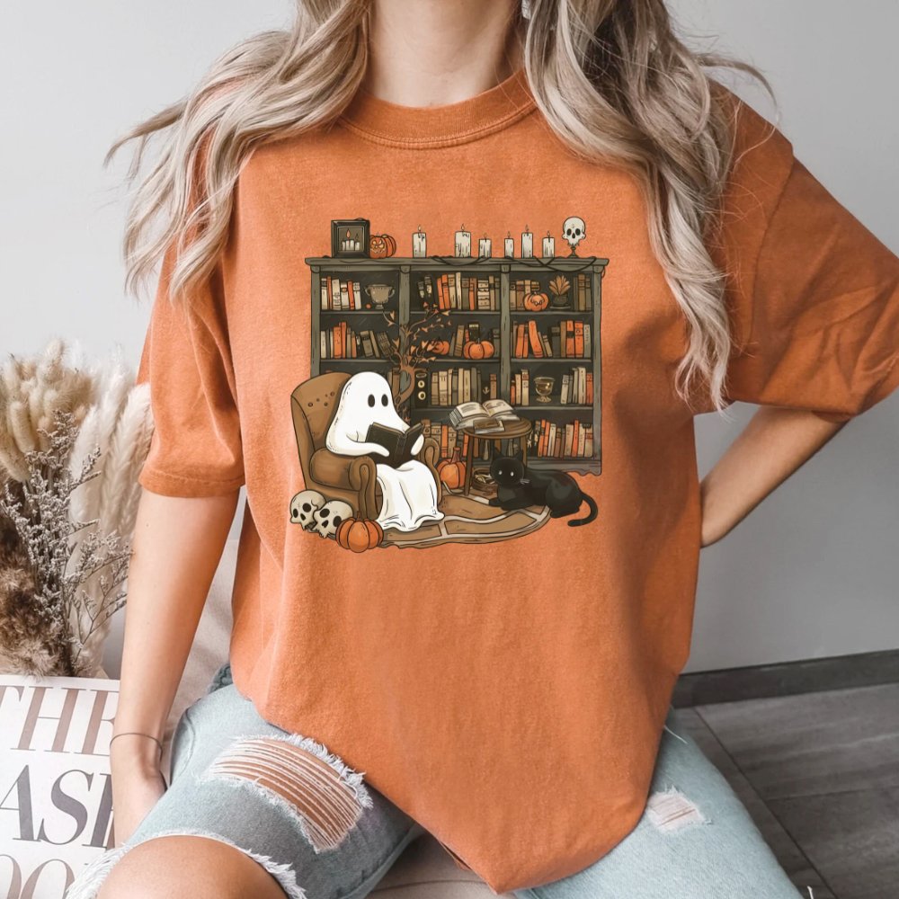 Retro Ghost Reading Books Halloween Shirt (3 colors) T-Shirt