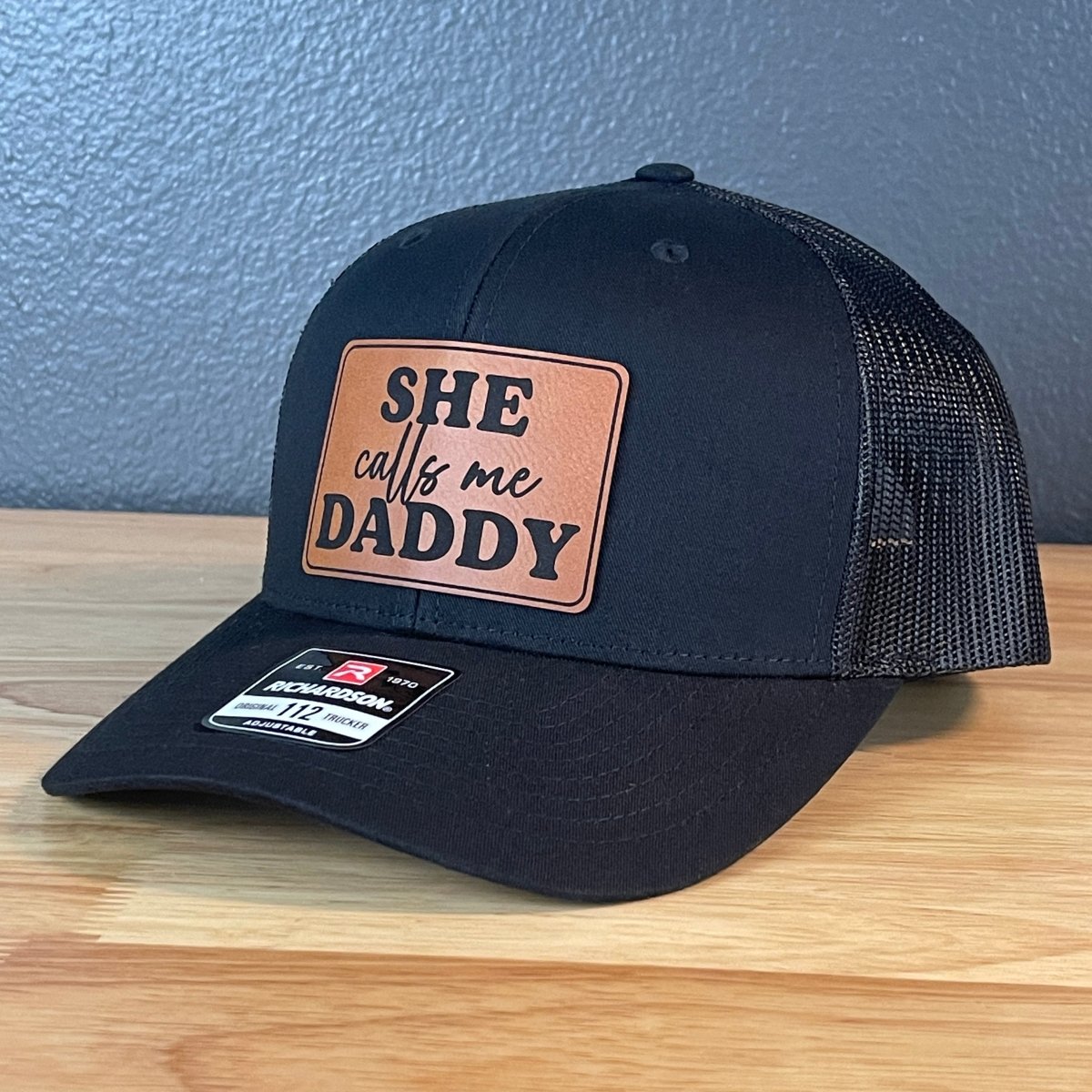 She Calls Me Daddy Funny Leather Patch Hat Black Patch Hat