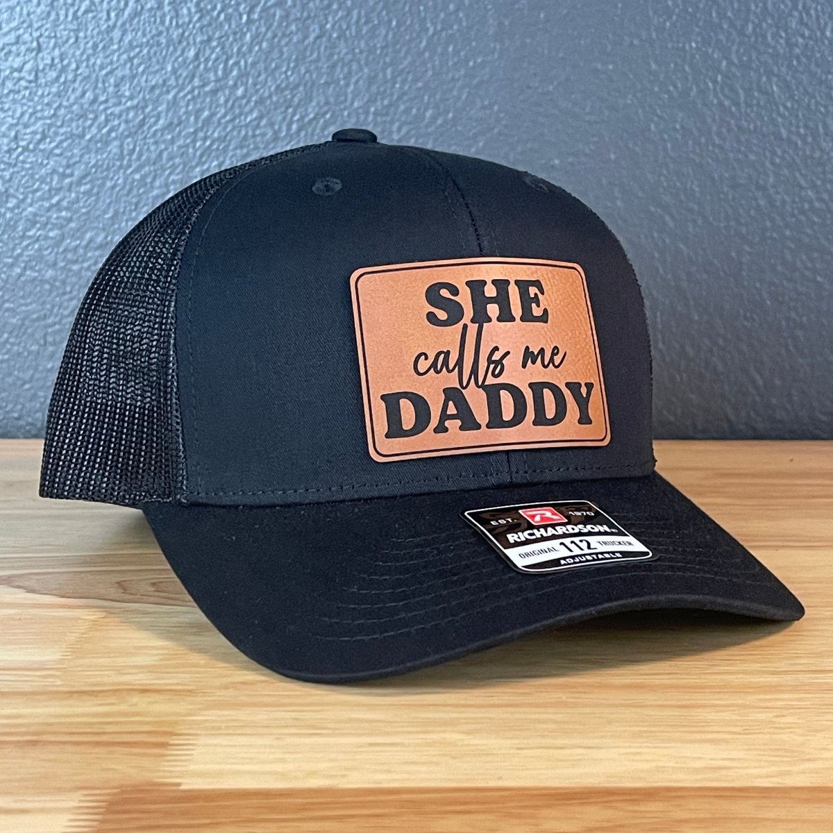 She Calls Me Daddy Funny Leather Patch Hat Black Patch Hat