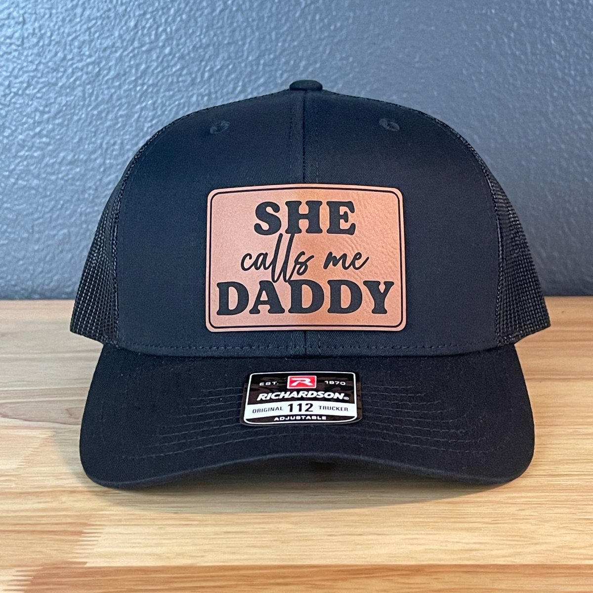 She Calls Me Daddy Funny Leather Patch Hat Black Patch Hat