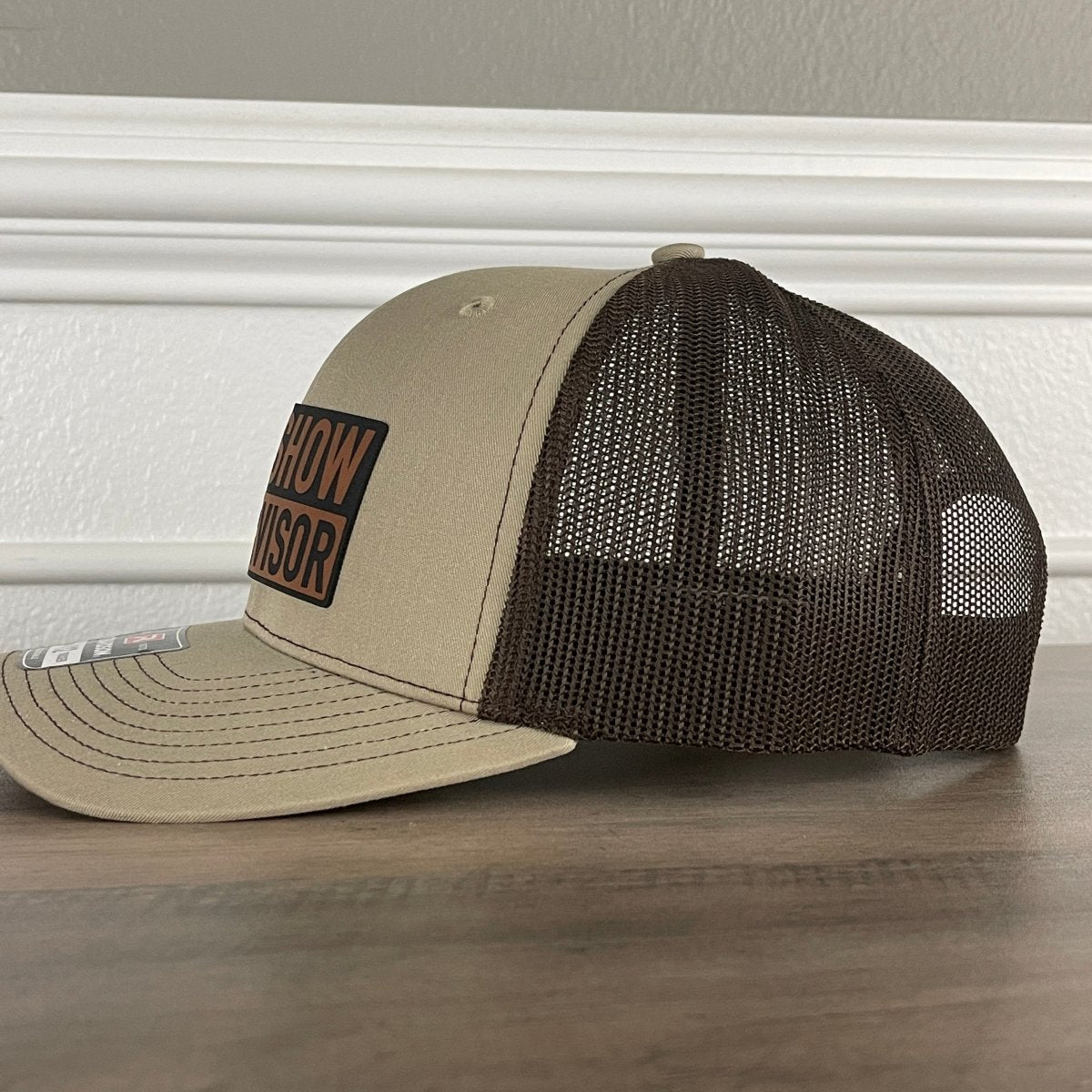 Sh*t Show Supervisor Funny Leather Patch Hat Khaki/Brown Patch Hat - VividEditions