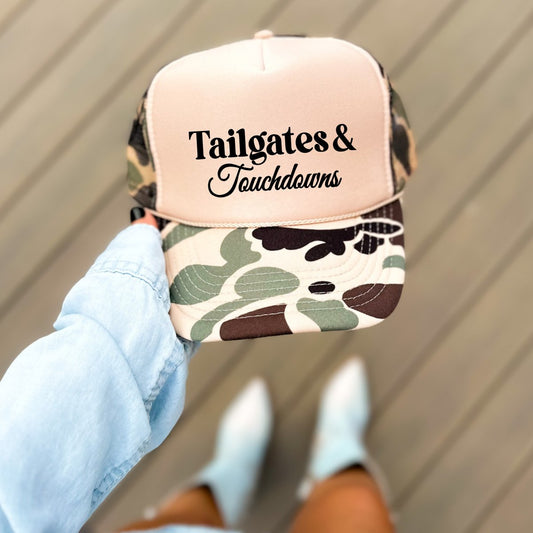 Tailgates & Touchdowns Football Classic Foam Trucker Hat Tan/Camo Trucker Hat