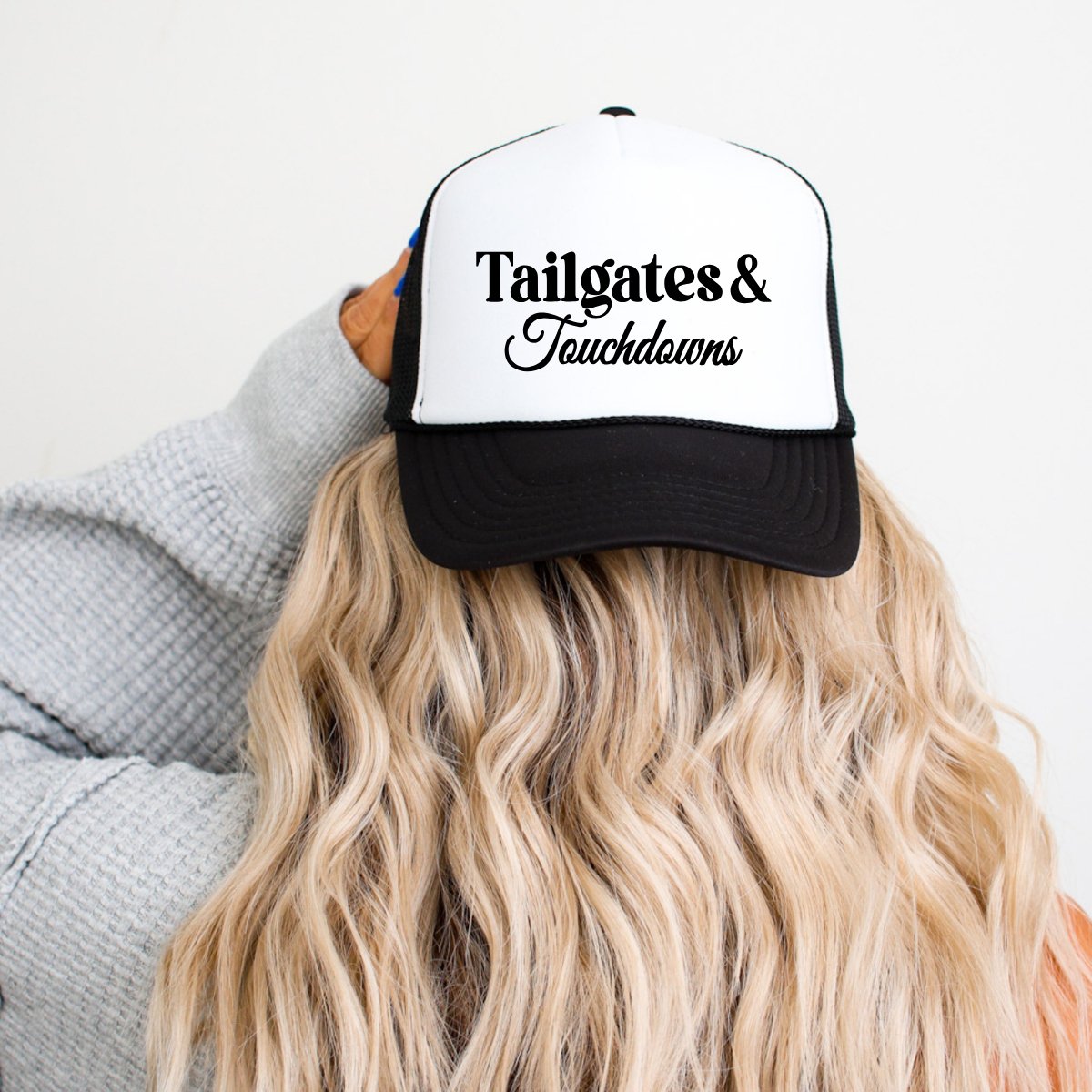 Tailgates & Touchdowns Football Season Classic Foam Trucker Hat White/Black Trucker Hat