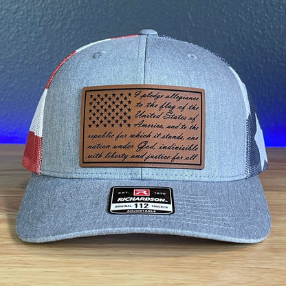 The Pledge Of Allegiance American Flag Patriotic Leather Patch SnapBack Trucker Hat Stars & Stripes Patch Hat