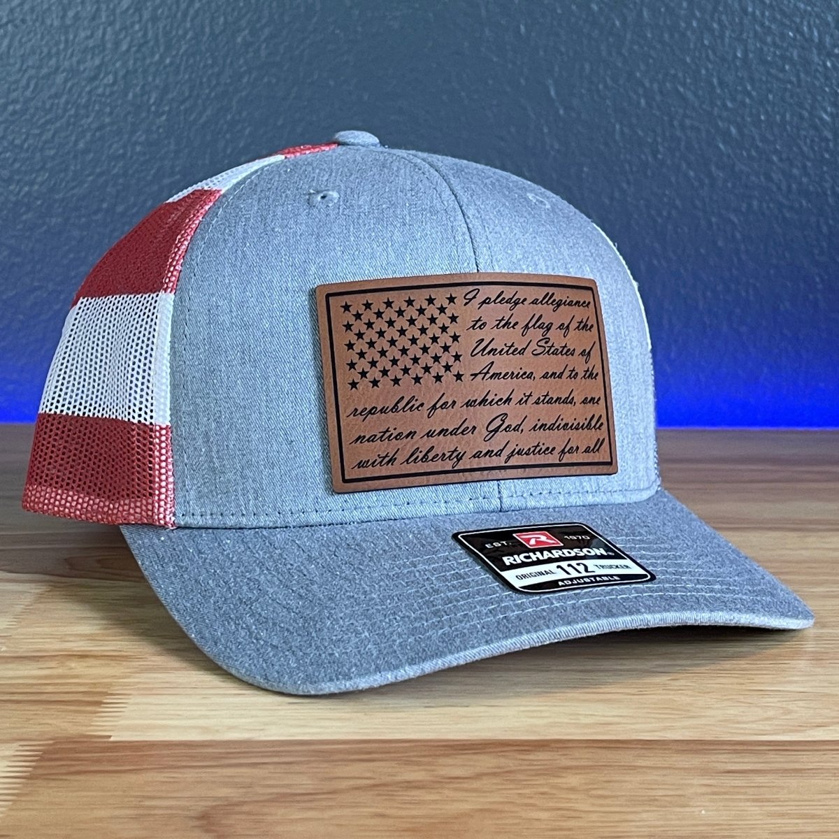 The Pledge Of Allegiance American Flag Patriotic Leather Patch SnapBack Trucker Hat Stars & Stripes Patch Hat