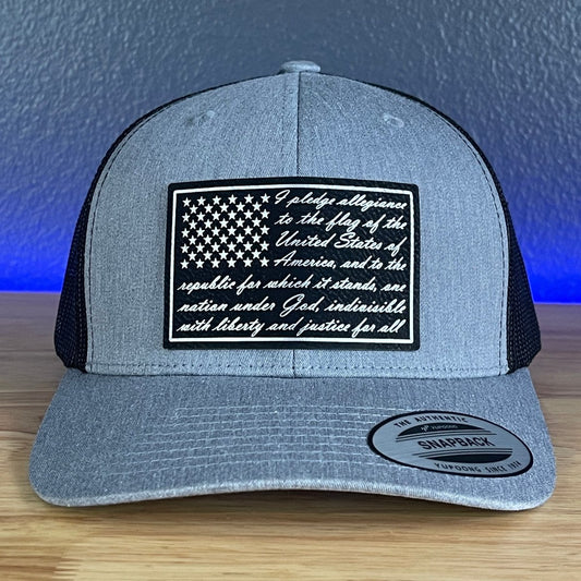 The Pledge Of Allegiance American Flag SnapBack Trucker Blk/Silv Leather Patch Hat Patch Hat