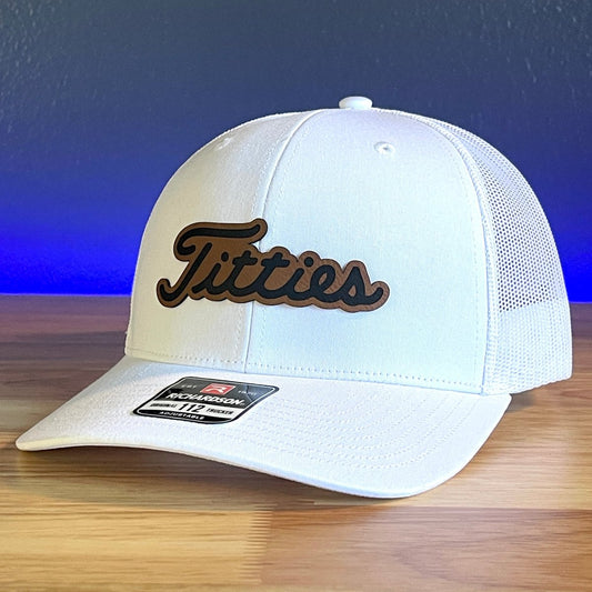 TIT*IES Leather Patch Trucker Hat White Patch Hat