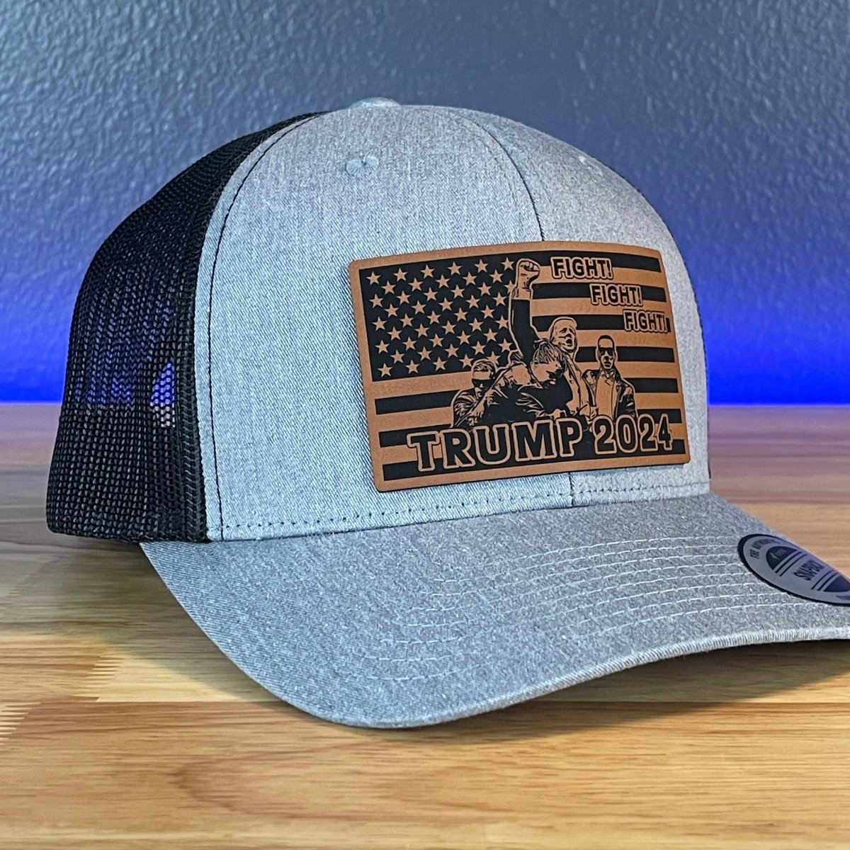 Trump 2024 Fight Fight Fight Flag SnapBack Trucker Rawhide Leather Patch Hat Patch Hat