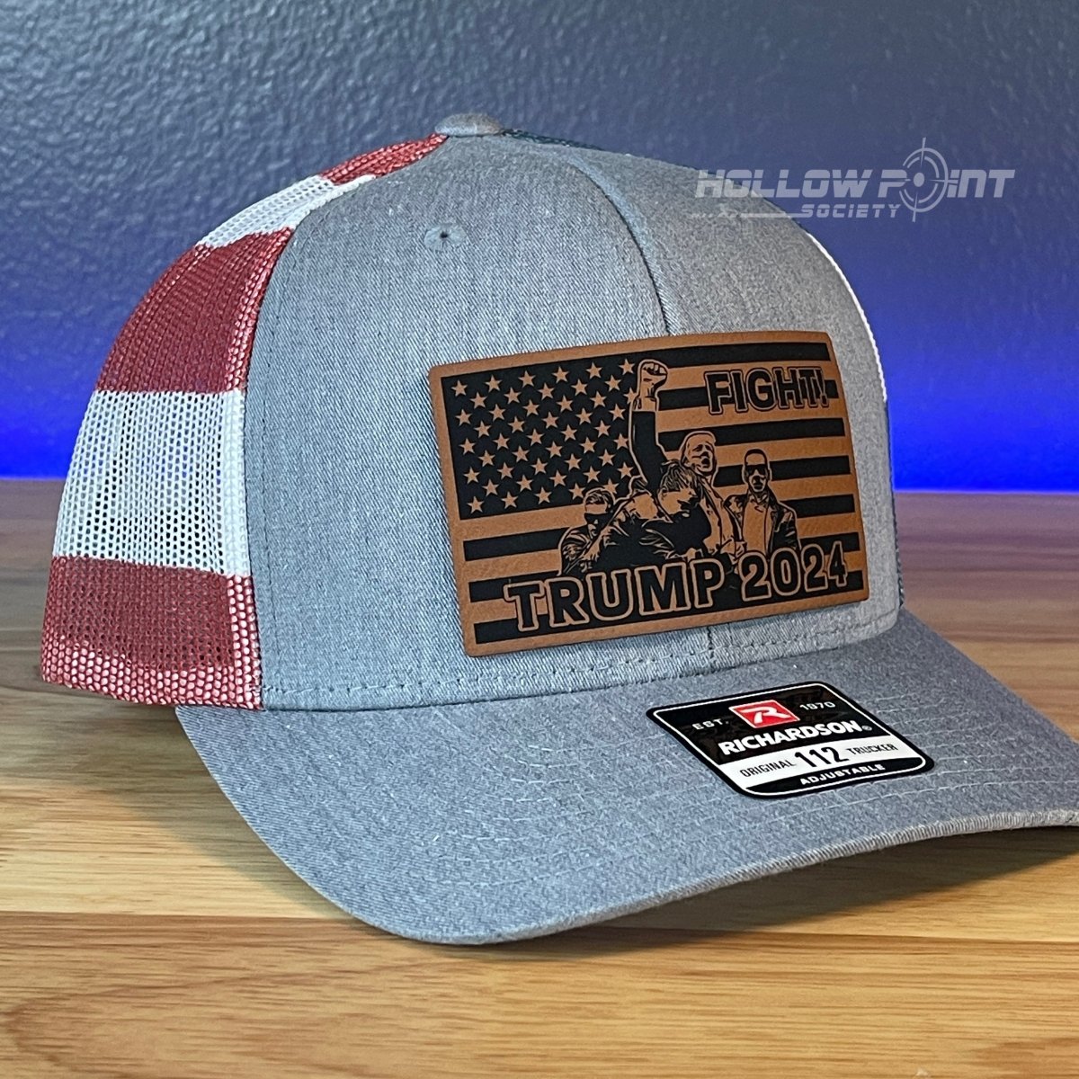 Trump 2024 Fight Flag Leather Patch SnapBack Trucker Hat Stars & Stripes Patch Hat