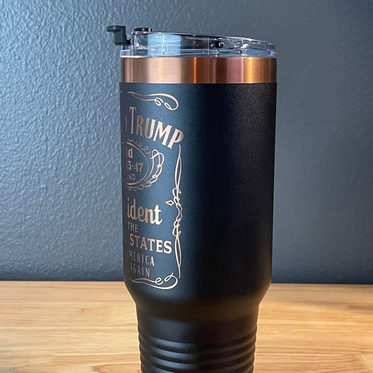 Trump 45 - 47 Tumbler Collector's Travel Mug with Handle 40oz Black/Rose Gold Laser Engraved Tumblers