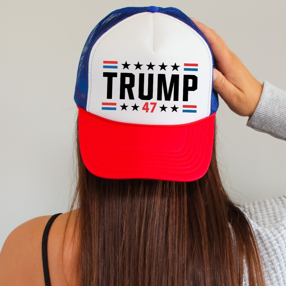 Trump 47 Classic Foam Trucker Hat Red White & Blue Trucker Hat