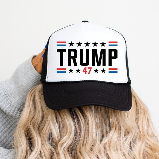 Trump 47 Hat Classic Foam Trucker Hat White/Black Trucker Hat