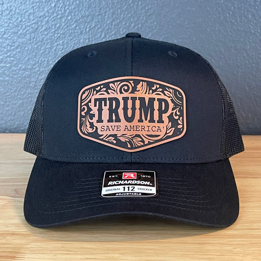 Trump Save America Patriotic Snap Back Trucker Hat Leather Patch Patch Hat