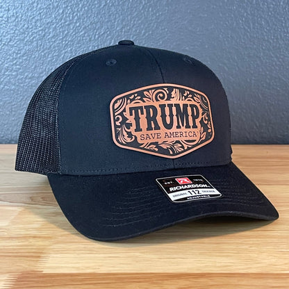 Trump Save America Patriotic Snap Back Trucker Hat Leather Patch Patch Hat