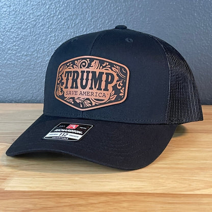 Trump Save America Patriotic Snap Back Trucker Hat Leather Patch Patch Hat