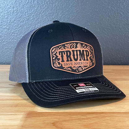 Trump Save America Patriotic Snap Back Trucker Hat Leather Patch Patch Hat