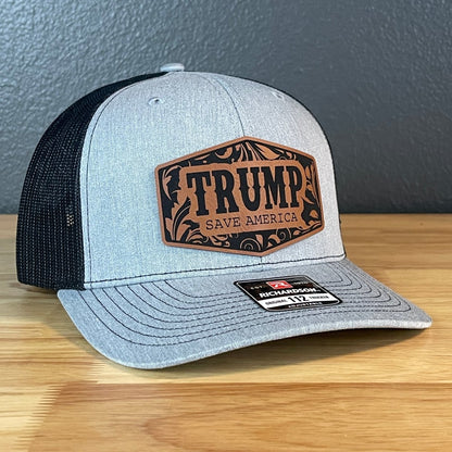 Trump Save America Snap Back Trucker Hat Leather Patch Hat Patch Hat