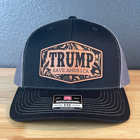 Trump Save America Snap Back Trucker Hat Leather Patch Patch Hat