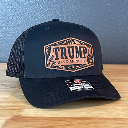 Trump Save America Snap Back Trucker Hat Leather Patch Patch Hat