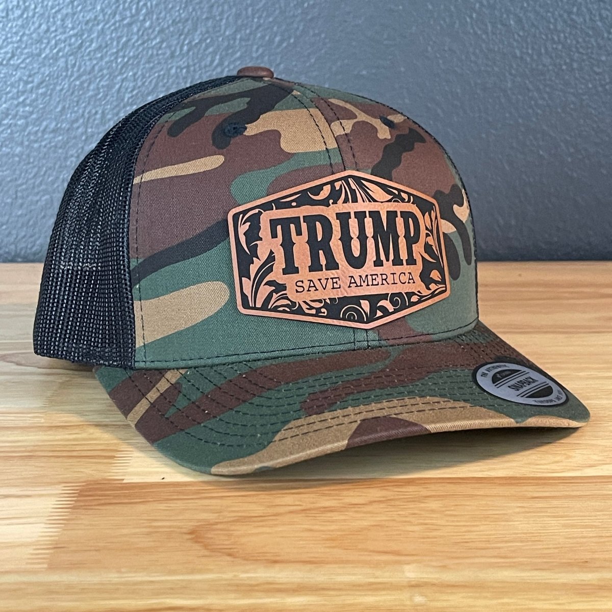 Trump Save America Snap Back Trucker Hat Leather Patch Patch Hat