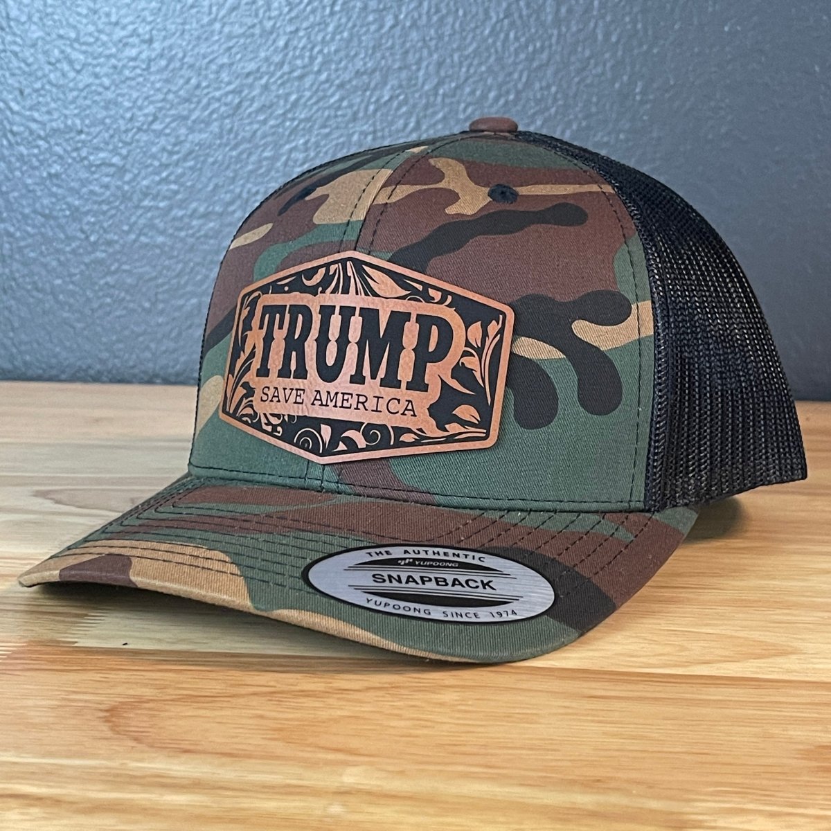 Trump Save America Snap Back Trucker Hat Leather Patch Patch Hat