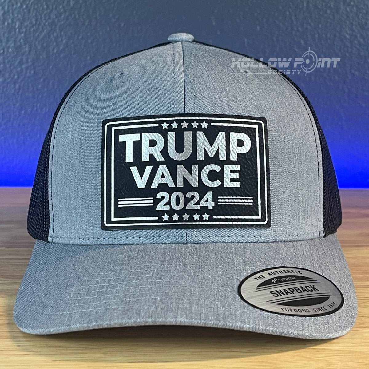 TRUMP VANCE 2024 SnapBack Trucker Blk/Silver Leather Patch Hat Patch Hat