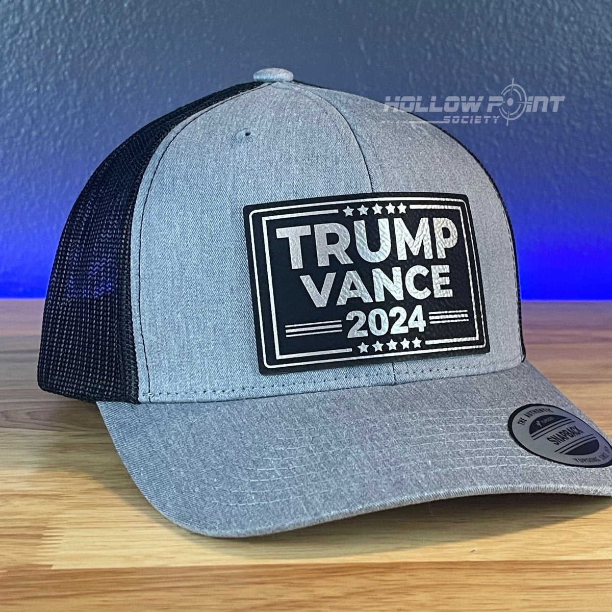 TRUMP VANCE 2024 SnapBack Trucker Blk/Silver Leather Patch Hat Patch Hat