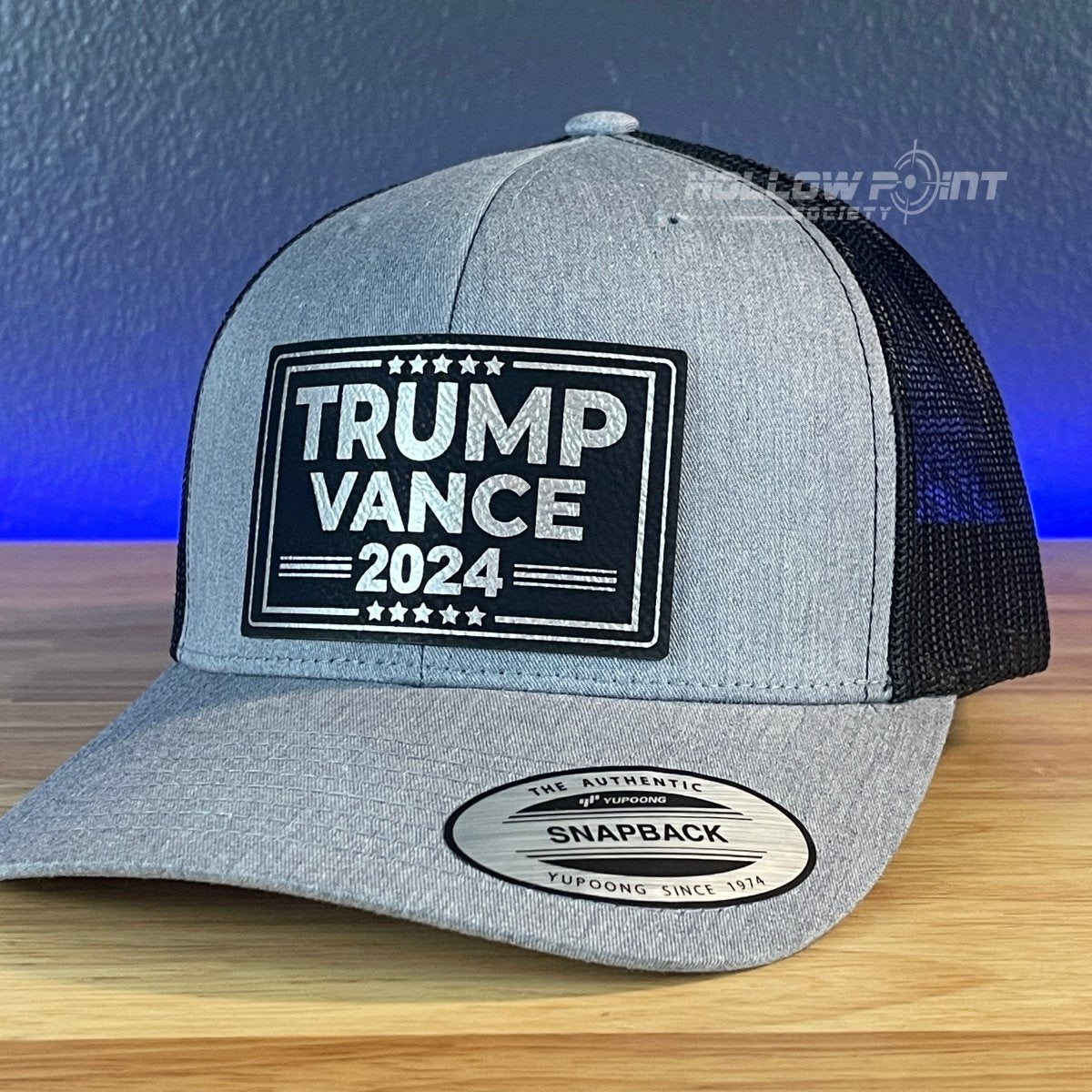 TRUMP VANCE 2024 SnapBack Trucker Blk/Silver Leather Patch Hat Patch Hat