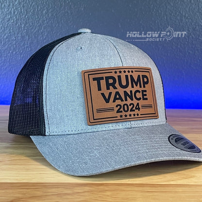 TRUMP VANCE 2024 SnapBack Trucker Rawhide Leather Patch Hat Patch Hat