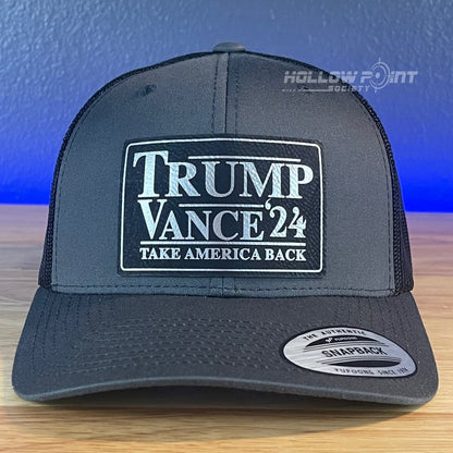 TRUMP VANCE 2024 Take America Back SnapBack Trucker Blk/Silver Leather Patch Hat Charcoal Patch Hat