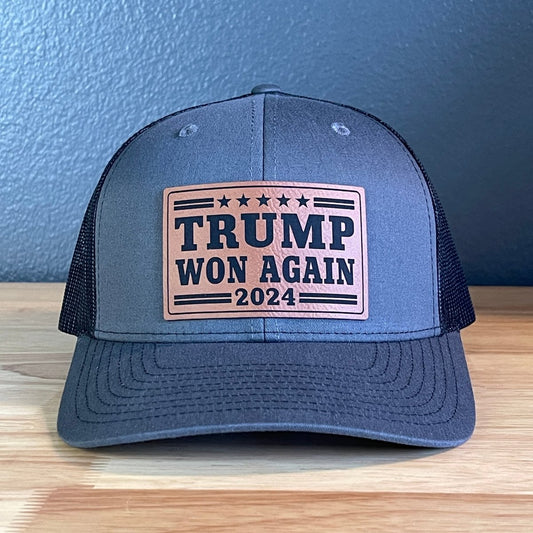 Trump Won Again Patriotic SnapBack Trucker Hat Leather Patch Patch Hat