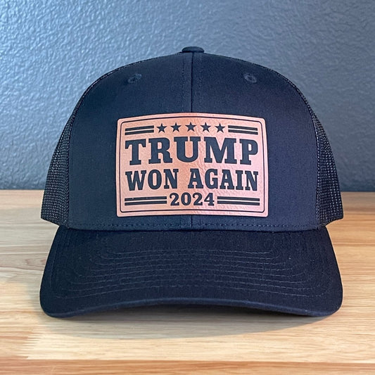 Trump Won Again Patriotic SnapBack Trucker Hat Leather Patch Patch Hat