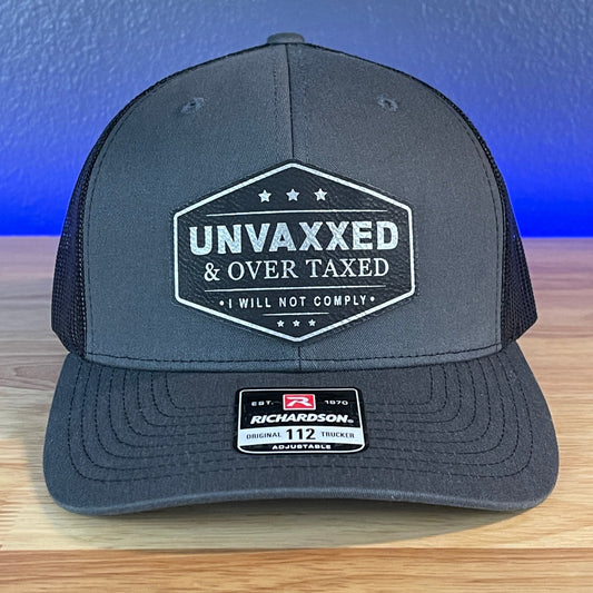 UNVAXXED AND OVER TAXED Patriotic Leather Patch Hat Black/Silver Patch - Hollow Point Society