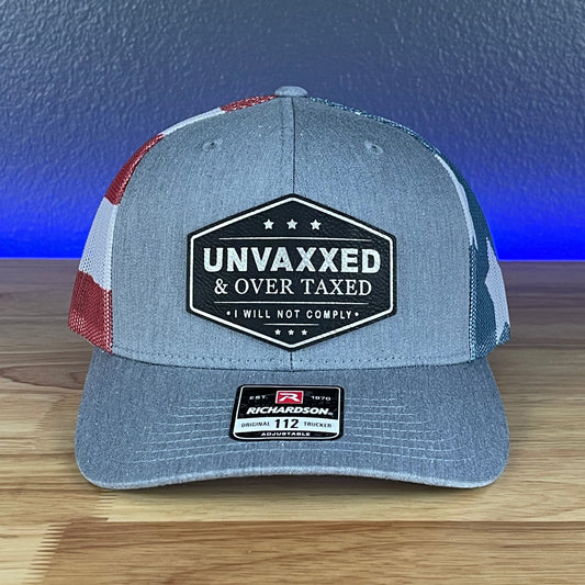 UNVAXXED & OVER TAXED Leather Patch Hat Black/Silver - Hollow Point Society